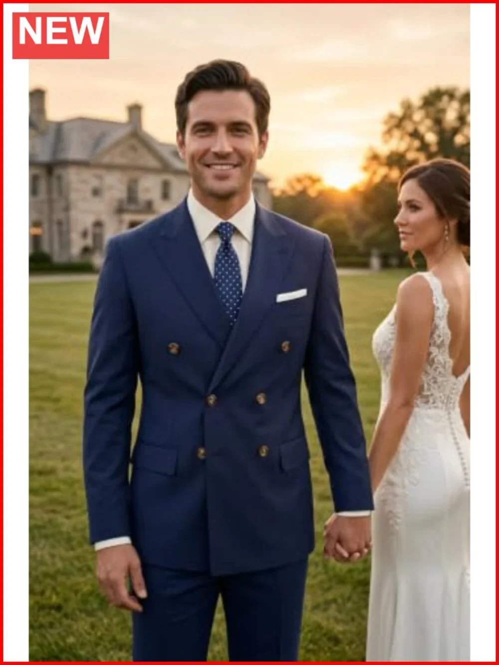 Men's 2 Piece Double Breasted Suit Slim Fit Tuxedo Set Formal